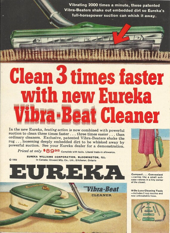 EUREKA VACUUM CLEANER Original 1959 Vintage Color Print Ad