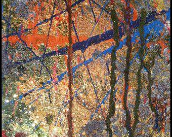 Original Painting - Abstract Painting with Yellows, Oranges, Blues & Glitter by David Lawter
