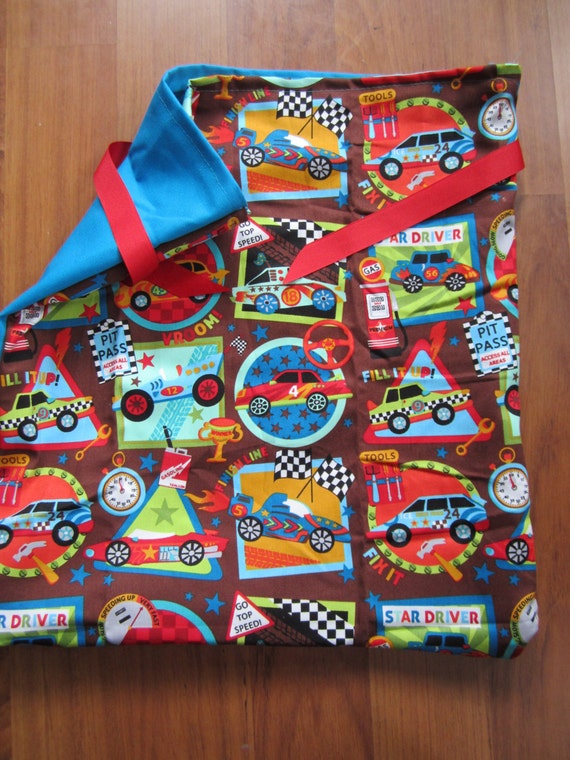 Race Car Reusable Gift Bag with Red Ribbon Tie by ReusableWrap