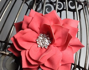 Flower hair clip, coral flower with blingy center girls hair clips, hair accessories coral hair clips, coral flower hair accessory