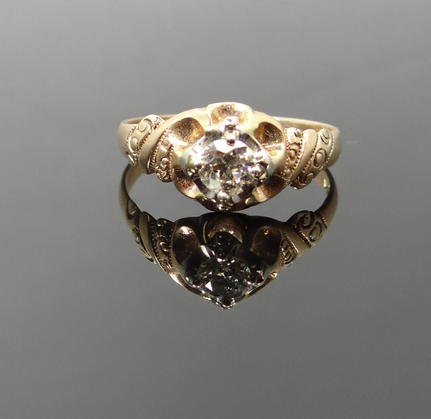 Victorian Rose Gold Belcher Style Mens Diamond Ring by MSJewelers