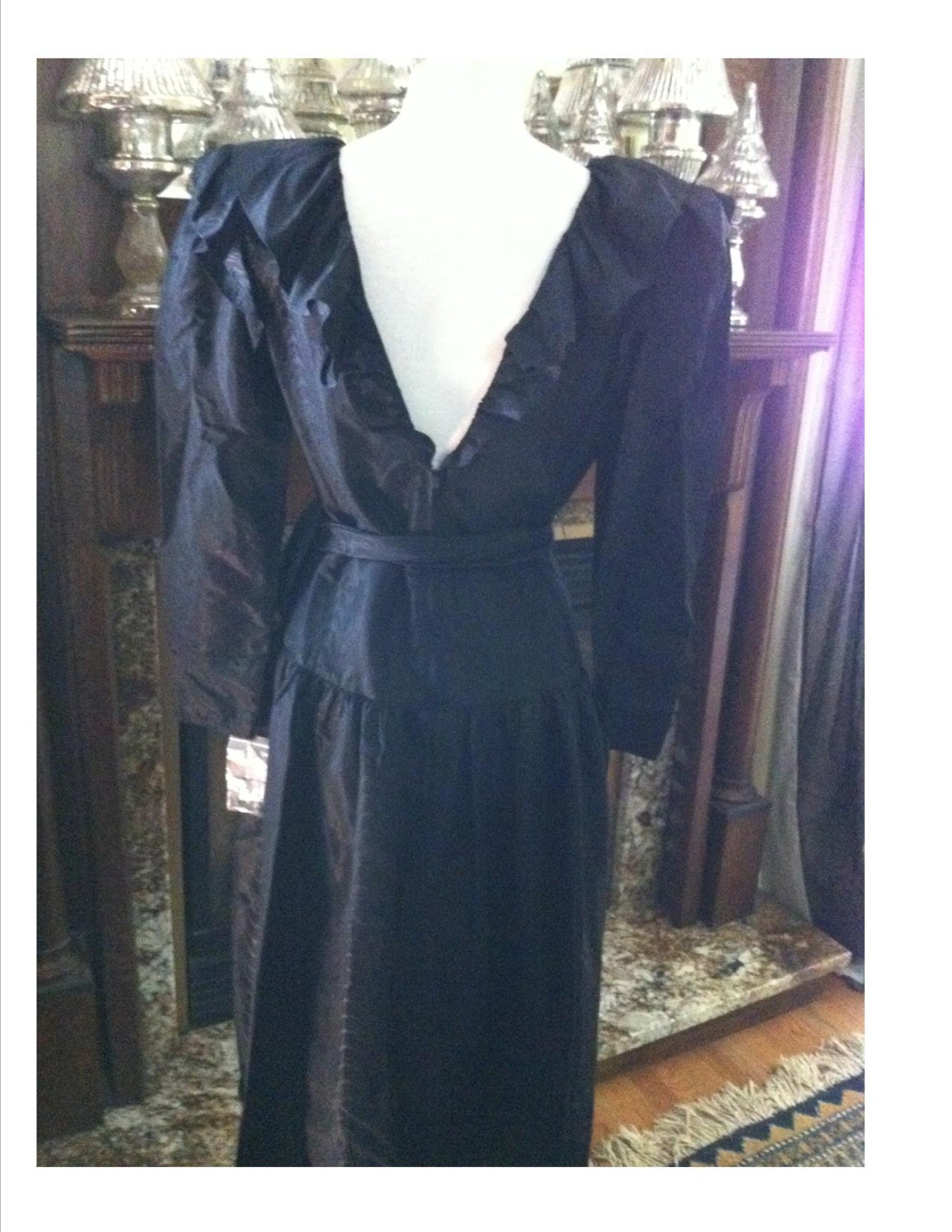Vintage 1980s Halston Designer Black Dress Fabulous Waist Sash