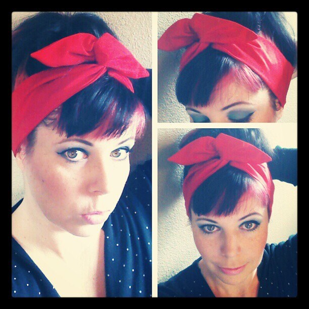 Bright Red Dolly Bow Headwrap Bandana Hair Bow 1940s 1950s