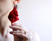 Red earrings/dangle/ fiber earrings/ cotton earrings/ earrings handmade/ wedding/ modern earrings