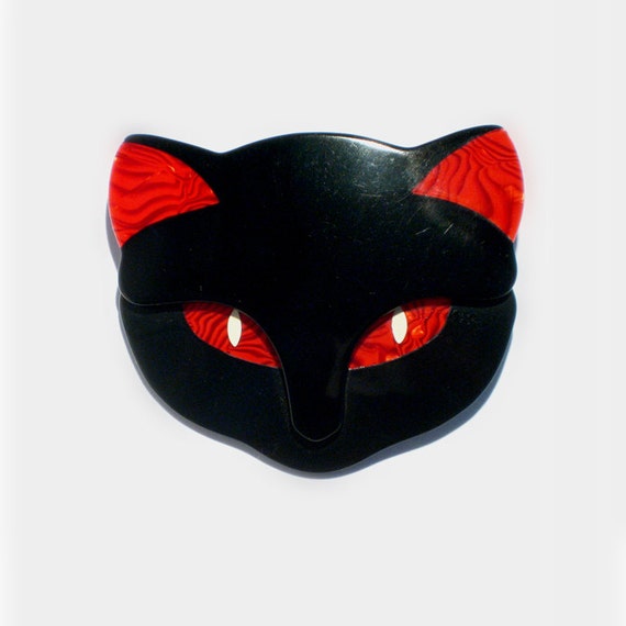 Lea Stein // French Brooch // Vintage Cat Brooch // Black Cat Pin / 1980s