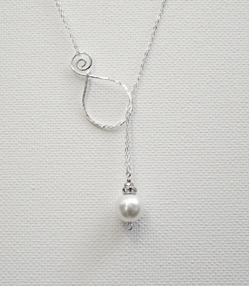 Lariat Pearl Pendant Sterling Silver Necklace Mothers Day