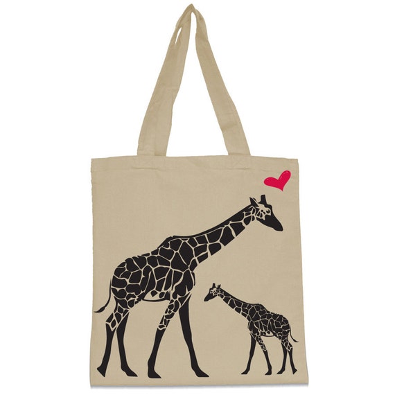 Giraffe & Baby Giraffe Canvas Tote Bag by WearMeGear on Etsy