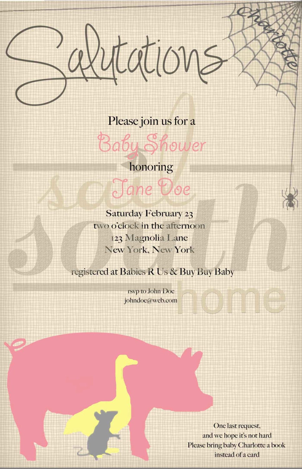 Charlotte's  Party Invitation Custom Baby Shower
