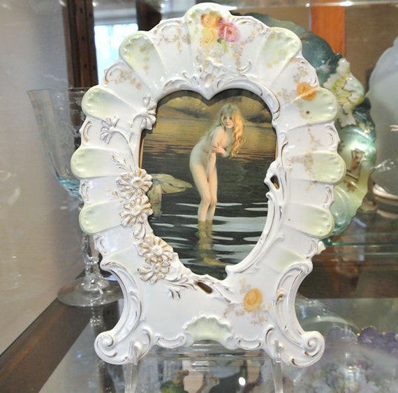 1800s RS Prussia Porcelain Picture Frame Antique Art Nouveau Victorian Heart Shaped Photo Frame Extremely Rare Hard to Find German Germany