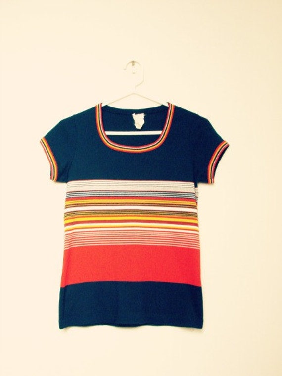 VINTAGE Retro Striped Tee by GypsiiThrift on Etsy
