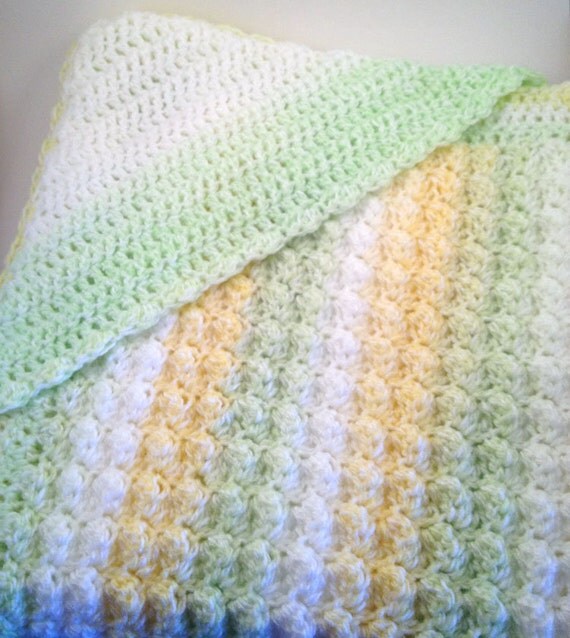 Crocheted Hooded Baby Blanket Afghan Lemon Lime Green