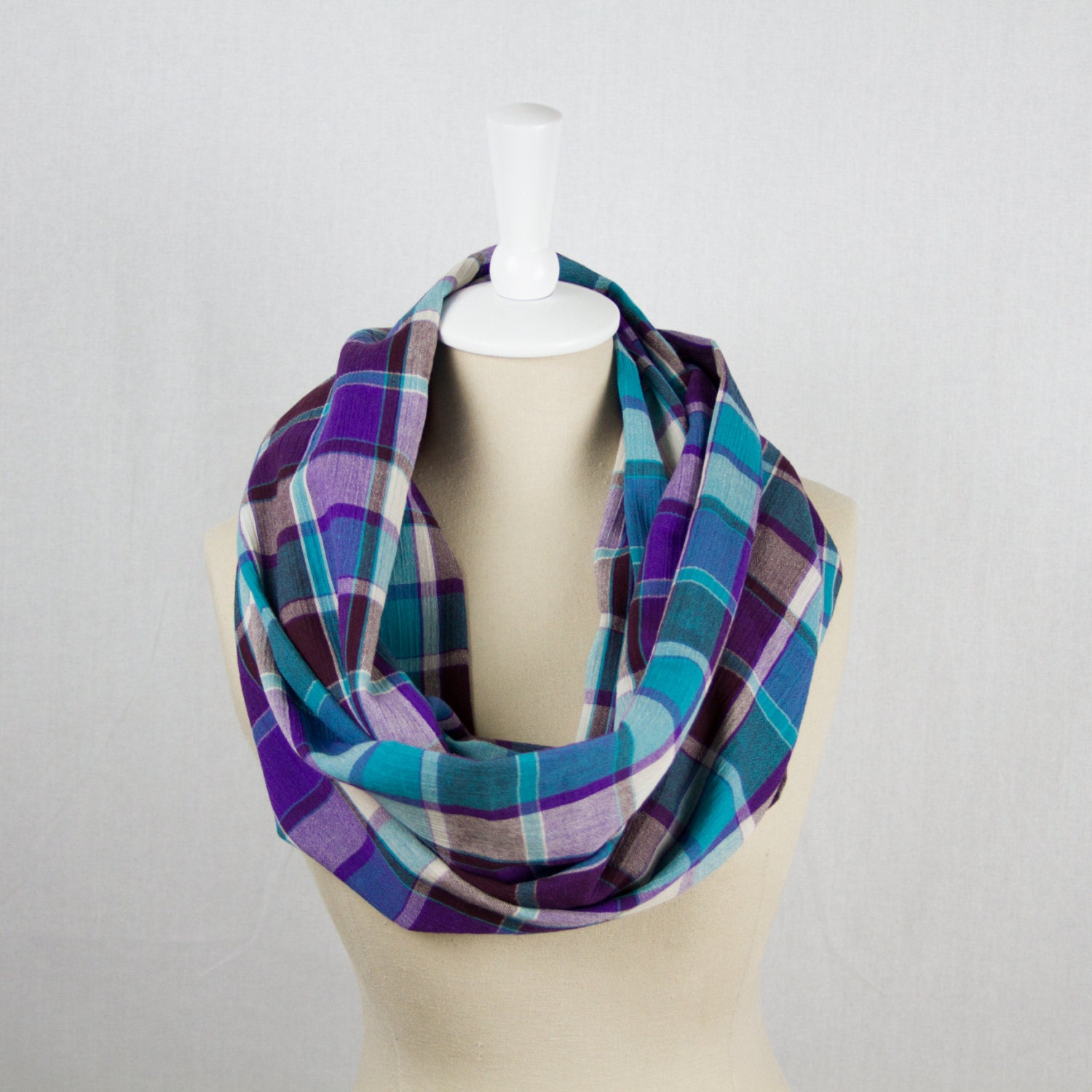 Purple Plaid Infinity Scarf / Circle / Loop / by ElsieRaeBoutique