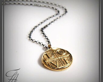 Love Charm Necklace Wax Seal Necklace Gold Charm Gold Necklace Handmade Necklace Statement Necklace,Minimalist Necklace,Gift Necklace
