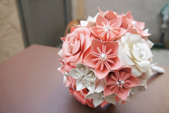 paper flower bouquet origami Paper Flower  Bridesmaid Package Bouquet Coral Origami  Bouquets,