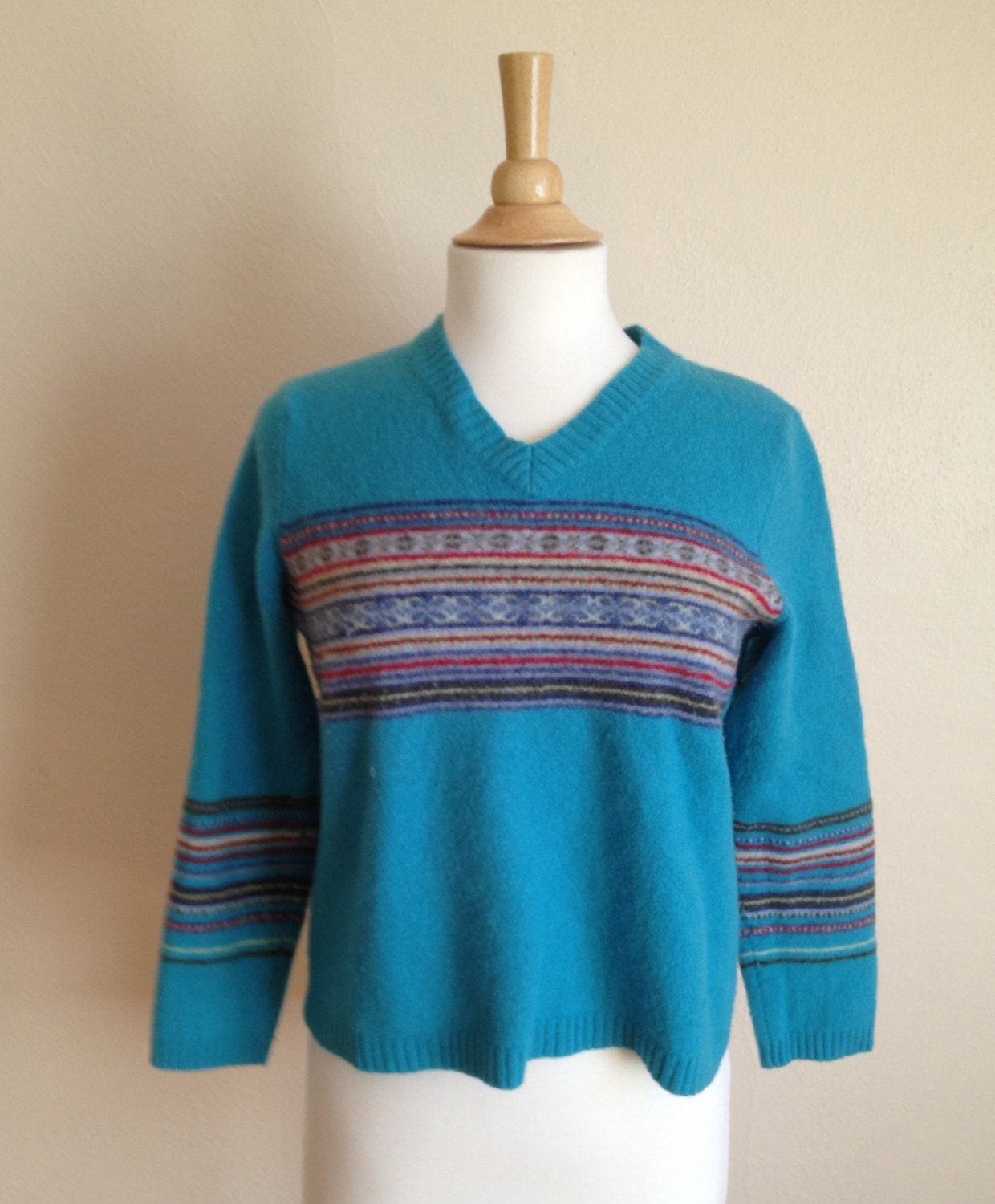 Vintage Turquoise Wool Womens Sweater by VintageOutoftheAttic