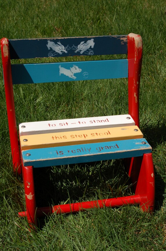 Adorable Mid Century Child's Step Stool Chair Child Room