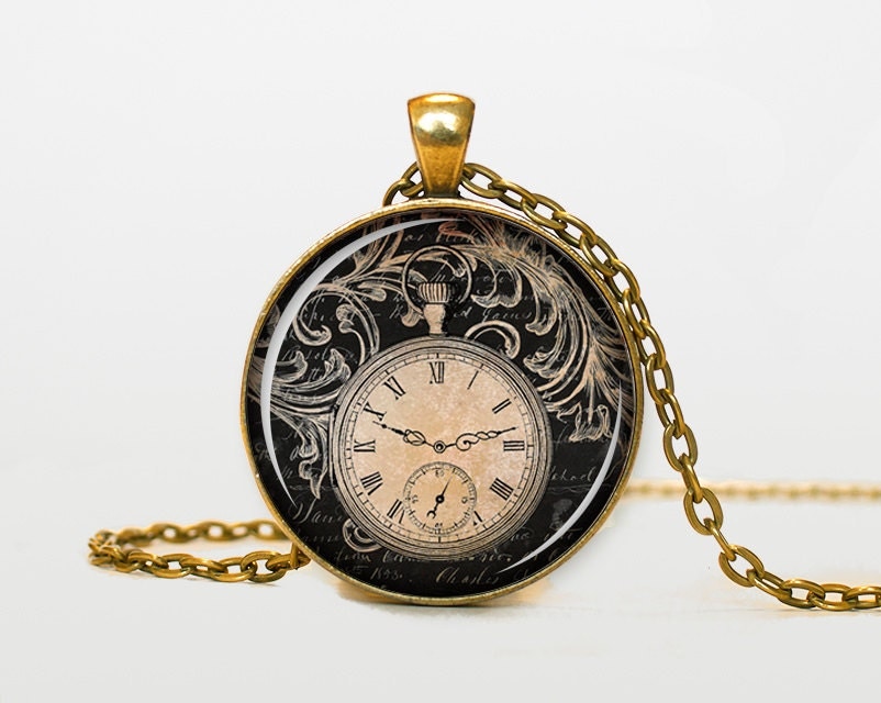 Clock necklace Clock pendant Clock jewelry by RainforestNecklaces