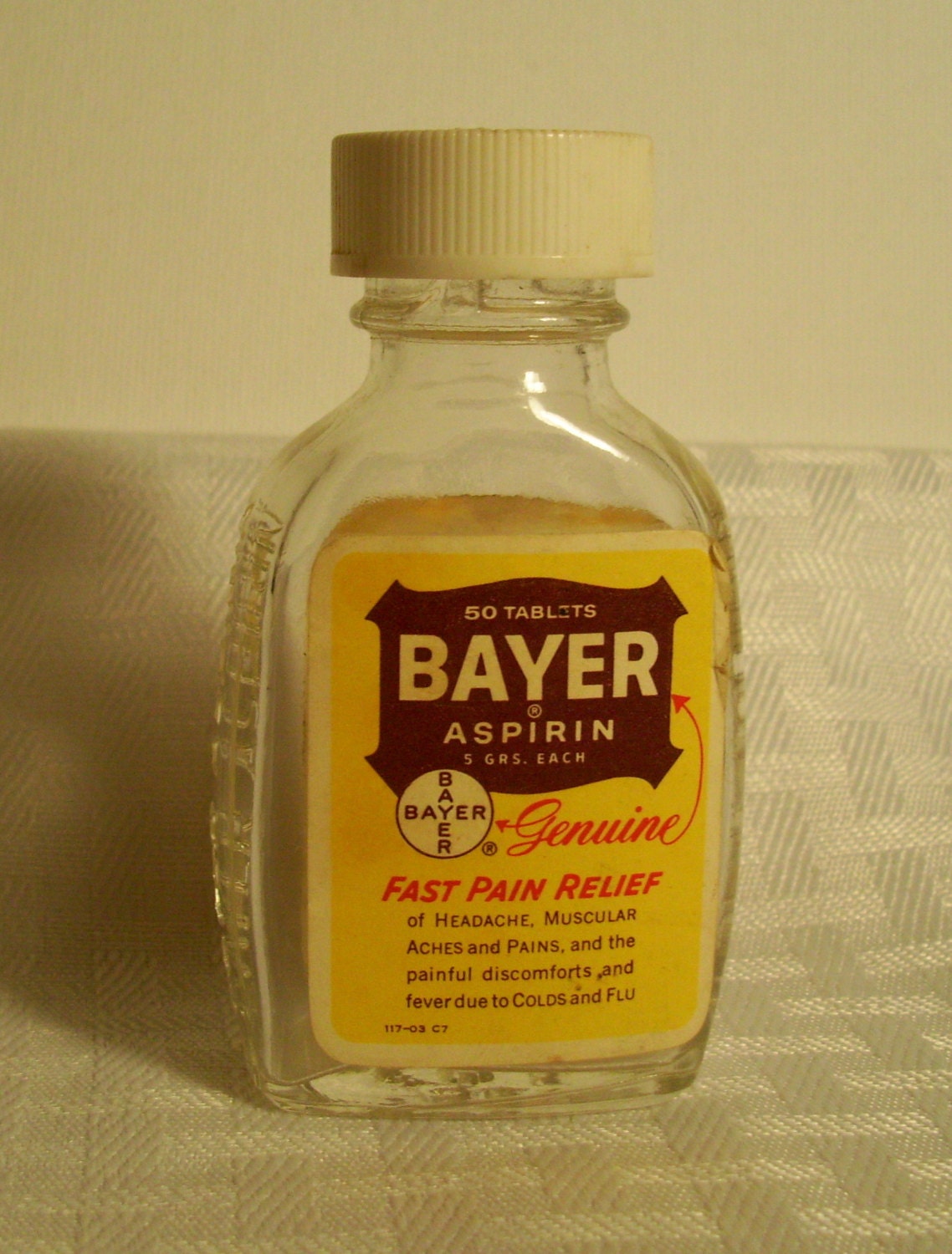 Vintage Embossed Glass Bayer Aspirin Bottle