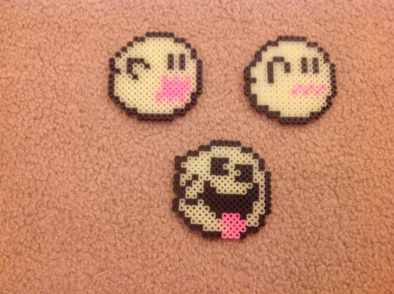 Set of 3 Glow in the Dark Boos Perler Bead Sprite