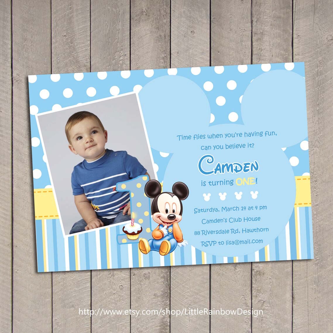 Baby Mickey 1St Birthday Personalized Invitations 8