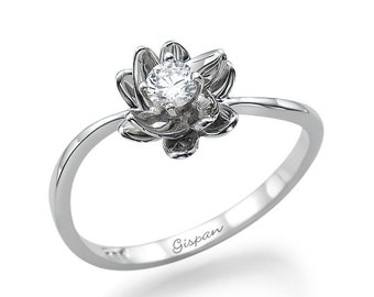 flower engagement ring 14k white gold ring conflict free diamond diamond ring - Flower Wedding Rings flower engagement ring 14k white gold ring conflict free diamond diamond ring - Flower Wedding Rings