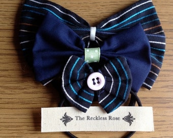 Set of 3 Handmade Ponytail Hair Bows: Blue