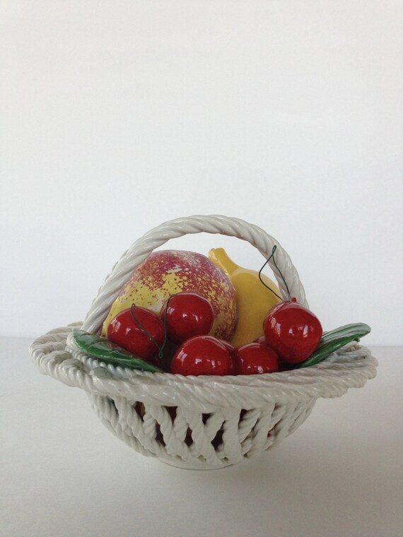 Vintage Italian Pottery Bassano Porcelain Basket Bowl of Fruit