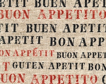 Bon Appetit Word Fabric - Gillian Fullard/London Portfolio for Michael Miller DC5506 Flax D - 1/2 Yard