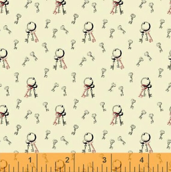 Small Key Fabric - Ascot Red & Black Keys 1800's Reproduction by Whistler Studios for Windham Fabrics 33323 2 - 1/2 yard
