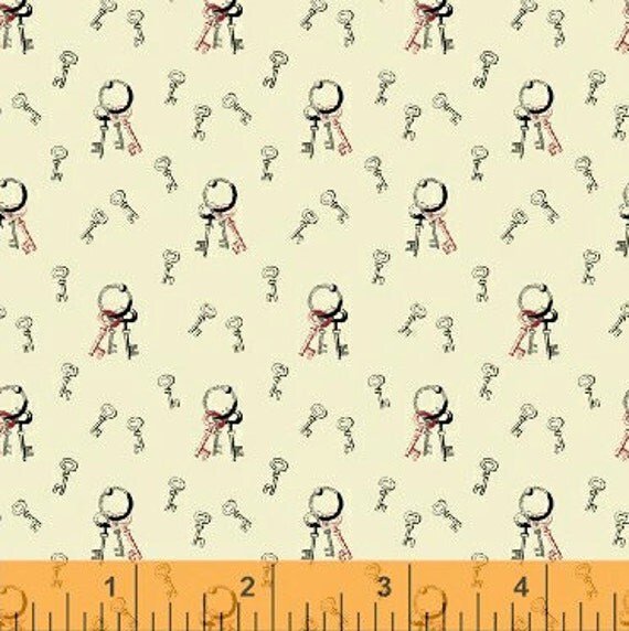 Small Key Fabric - Ascot Red & Black Keys 1800's Reproduction by Whistler Studios for Windham Fabrics 33323 2 - 1/2 yard