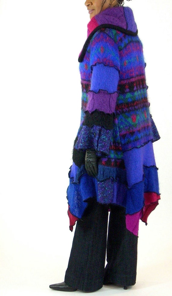 Blue and Purple Mohair Sweater Coat Size MediumLarge