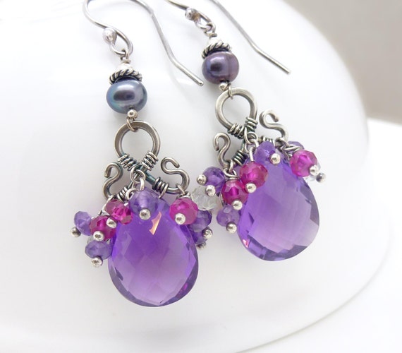 Long dangly purple amethyst earrings by CreativityJewellery