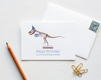 Letterpress Dinosaur Fossil Birthday Box of 6 Cards