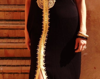 Black Non-Sleeve Caftan Kaftan Maxi Dress - Caftan, beach wear, lounge wear, resort wear, beach cover ups, caftan dresses, kaftan
