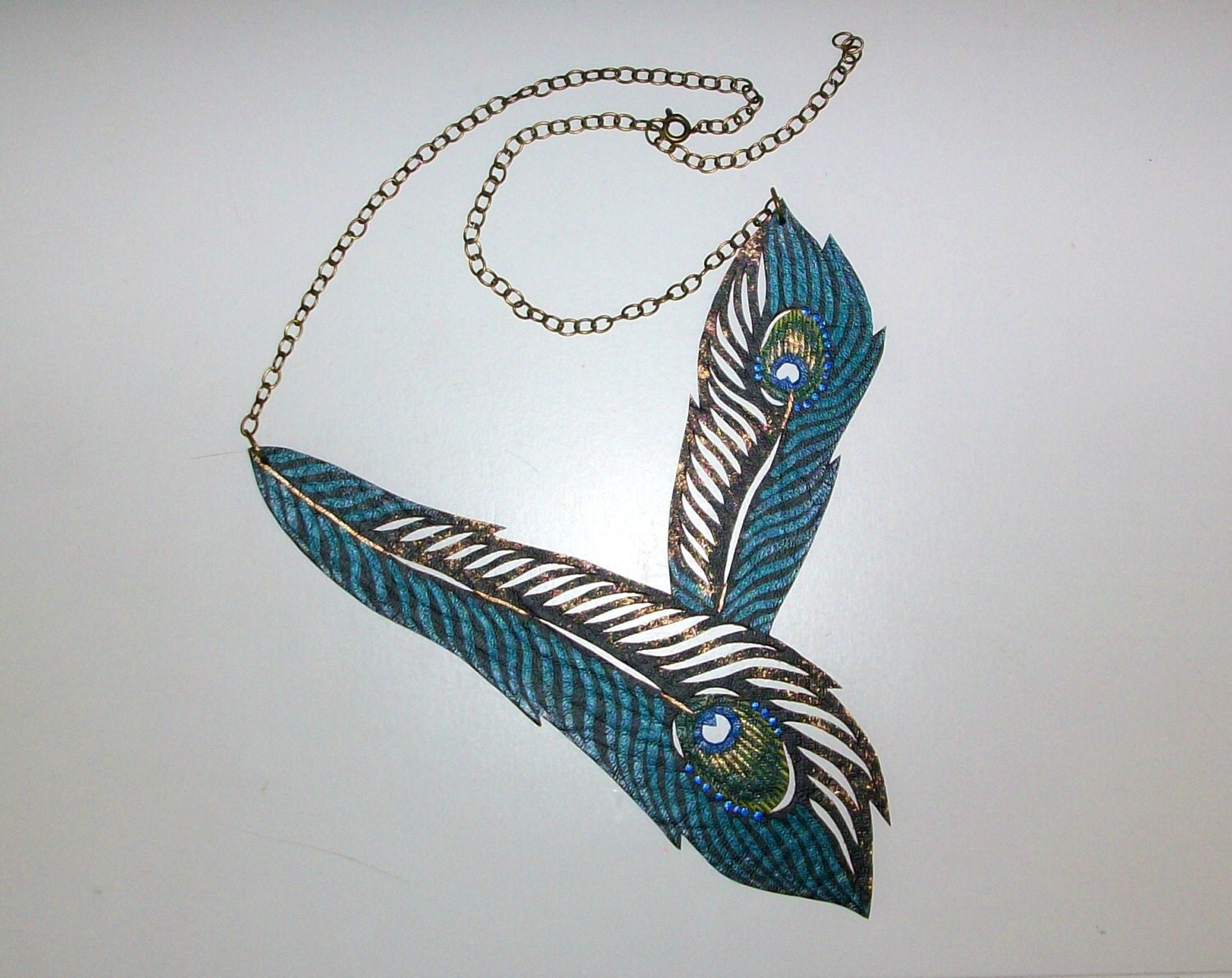 Peacock Necklace Vegan Feather Leather by AshleyAnnBennett on Etsy