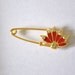 Feathers BROOCH, Native Design, Red Enamel & Clear Rhinestones, Gold Tone, Estate Sale, Item No. B215