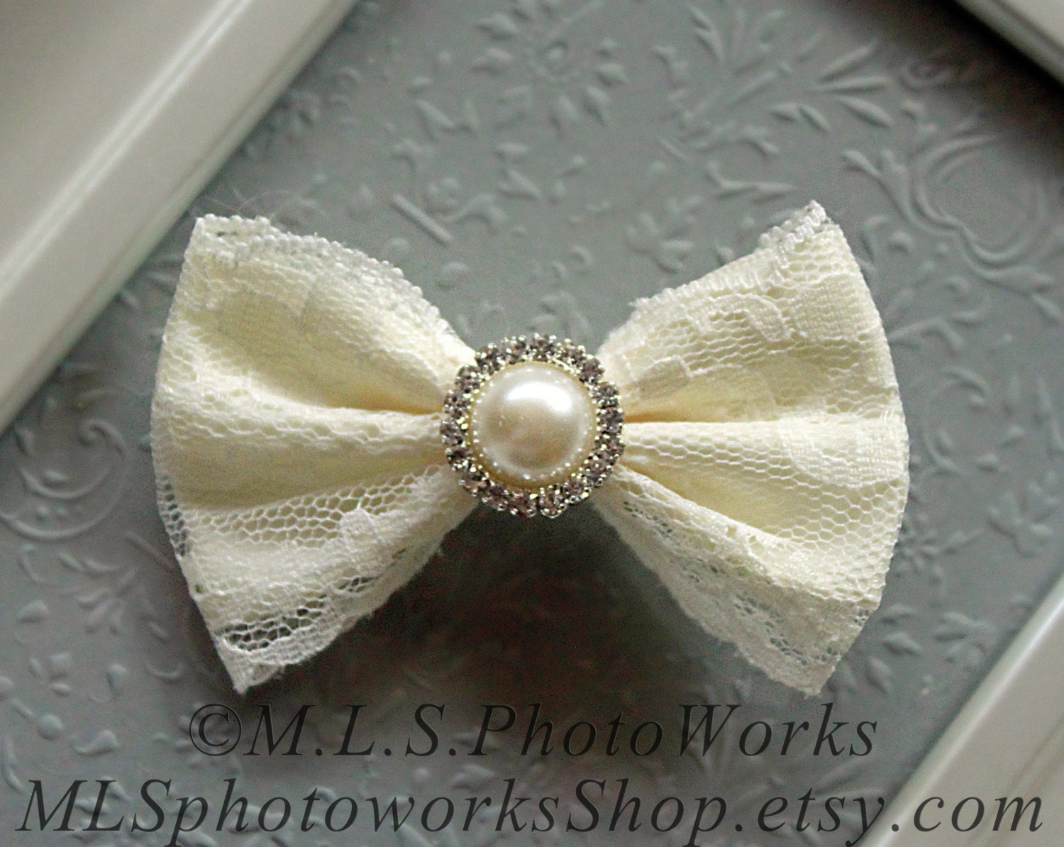 Ivory Lace Pearl Hair Bow Little Girl's Christening or