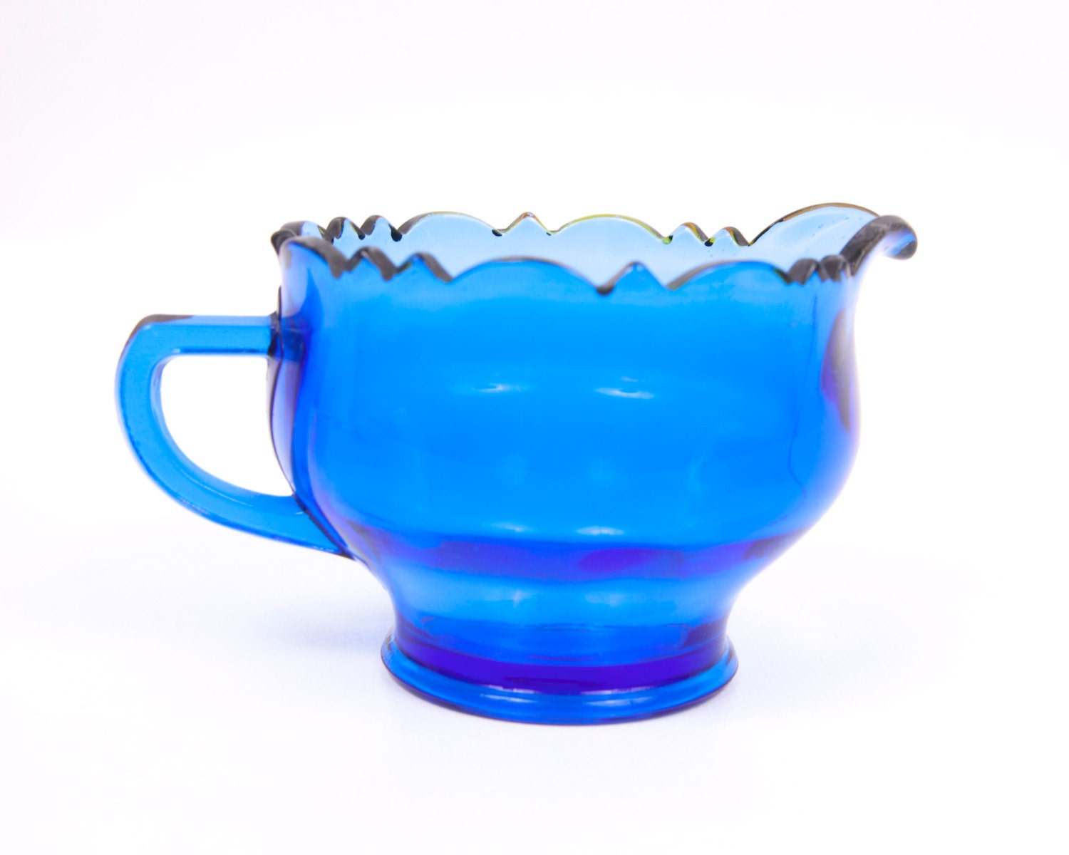 Vintage L E Smith Glass Creamer Mt Pleasant Double Shield Cobalt Blue