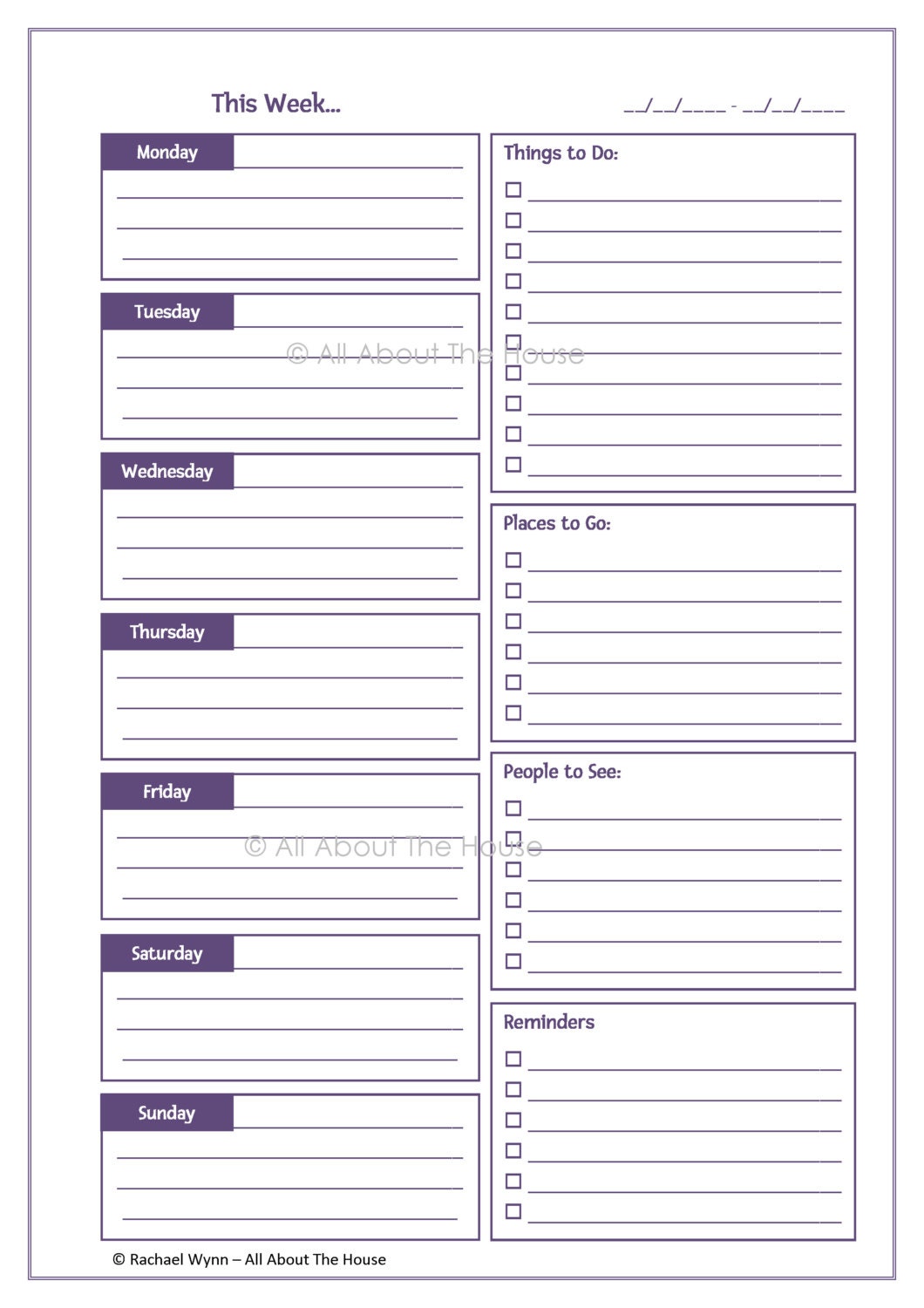 EDITABLE Printable Weekly Planner Time Management Product