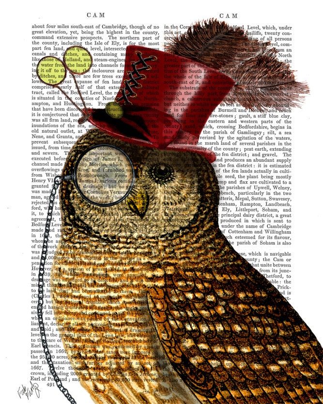 Owl with Top Hat, Wall Art Art Print Giclee Print Acrylic Painting Illustration Steampunk Owl wall art wall decor Wall Hanging