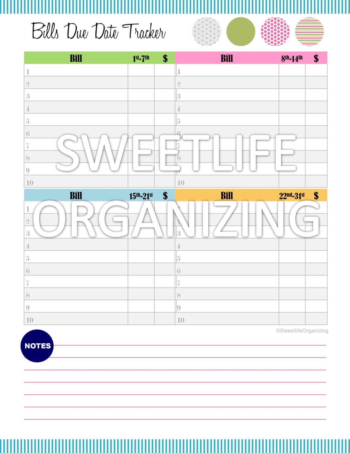 Bills Due Date Tracker Worksheet Digital by