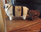PRIMITIVE Wool Felted Sheep and Pull Cart
