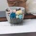 A Swallow Bird, Blue, Ivory, Pink Brass Leaf, Art Nouveau Flower Collage Hair Comb. Bridesmaids Gift. Wedding Bridal Hair Comb.