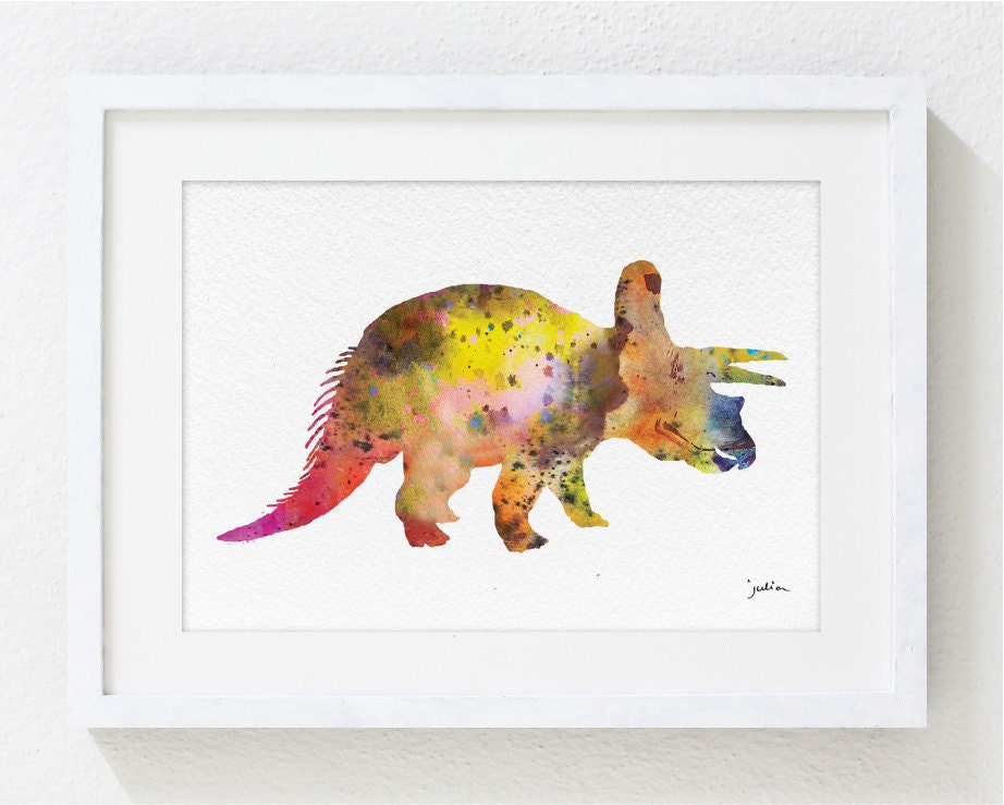 triceratops dinosaur watercolor print 5x7 archival print triceratops dinosaur watercolor print 5x7 archival print