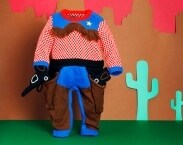 Cowboy Knitted Babygrow Onesie - Handmade Baby Costume. Size 3-9 months