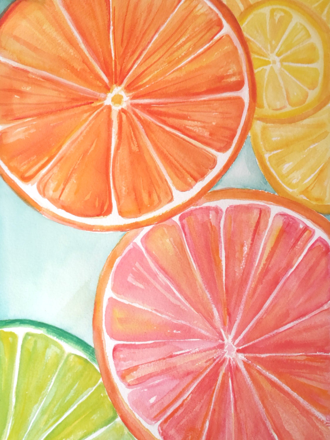 Orange Lemon Lime slices Watercolors Paintings Original