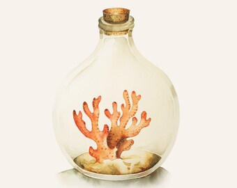 Watercolor Painting - Watercolor Coral - "The sea is calling" - 5 by 7 print - Archival Print, Beach House Décor, Home Decor, Ocean Art