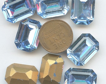 Large Rectangle Octagon 13 mm x 18 mmRHiNESTONES Ten (10) LIGHT BLUE Vintage Glass 13mm x 18mm Gold Foil Back jc 1813ltblu MORE AVAlLABLE