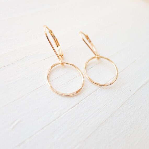Hammered Gold Hoop Leverback Earrings Dainty Lever back