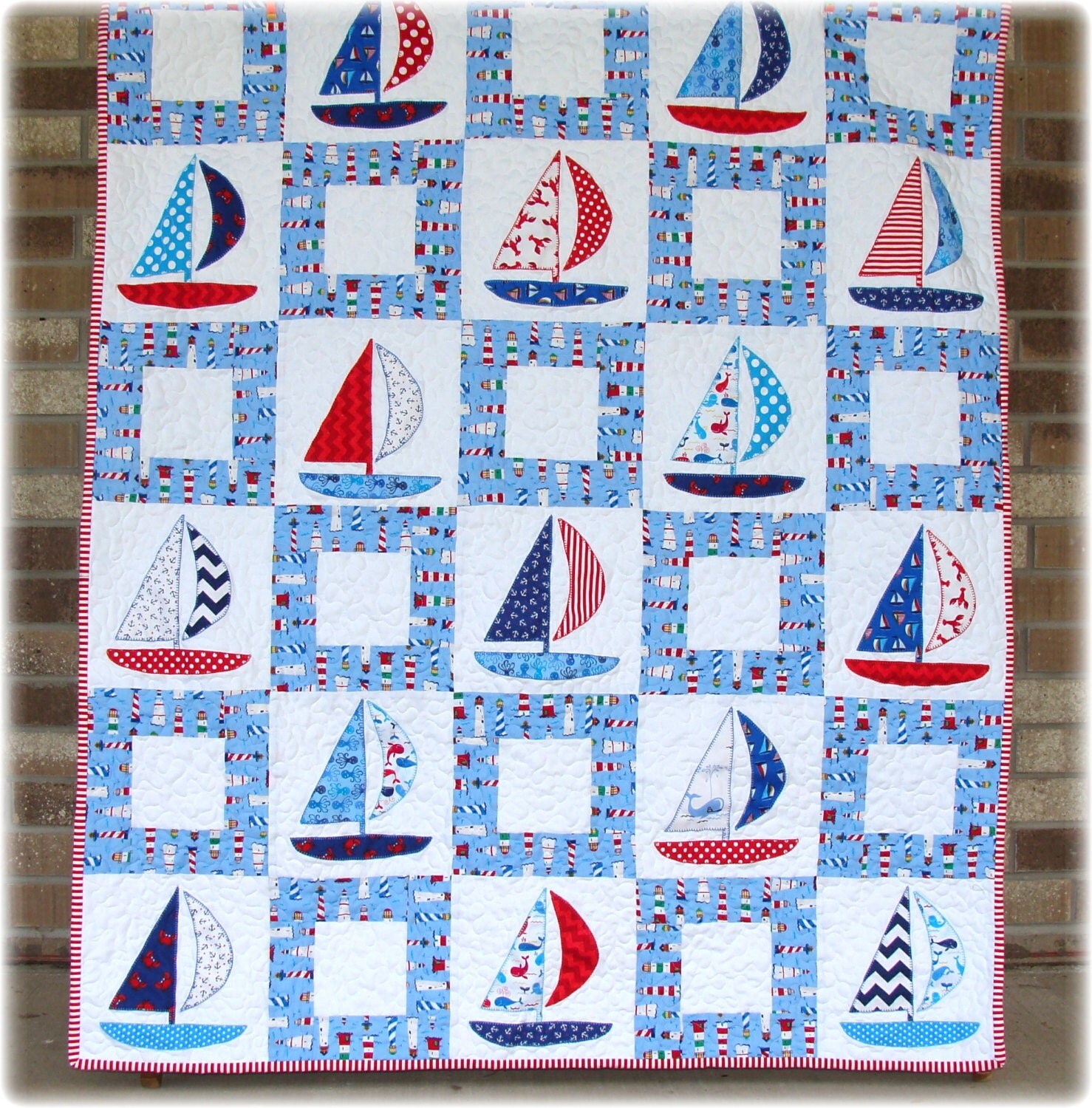 Sailboat Baby Boy Quilt Appliqué Nautical